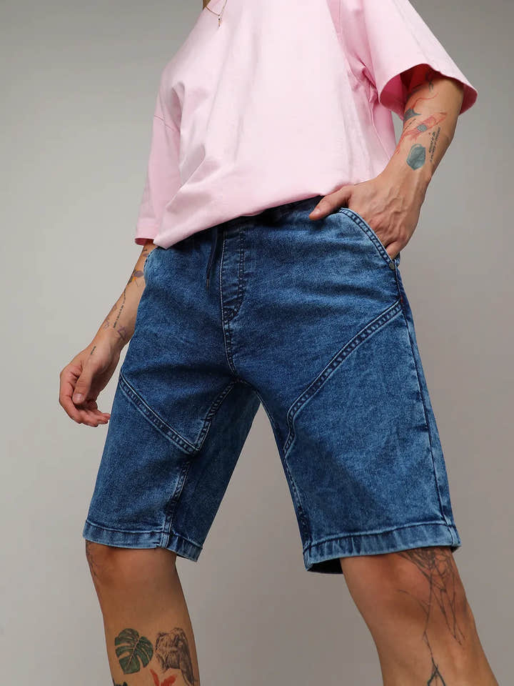 Contrast Stitch Denim Shorts