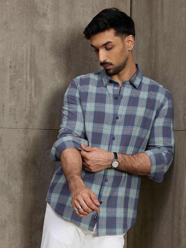 Cahoot Men's Blue Plaid Checkered Regular Fit Shirt - view 1