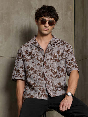 Boxy Crop Fit Shirt With Floral Print