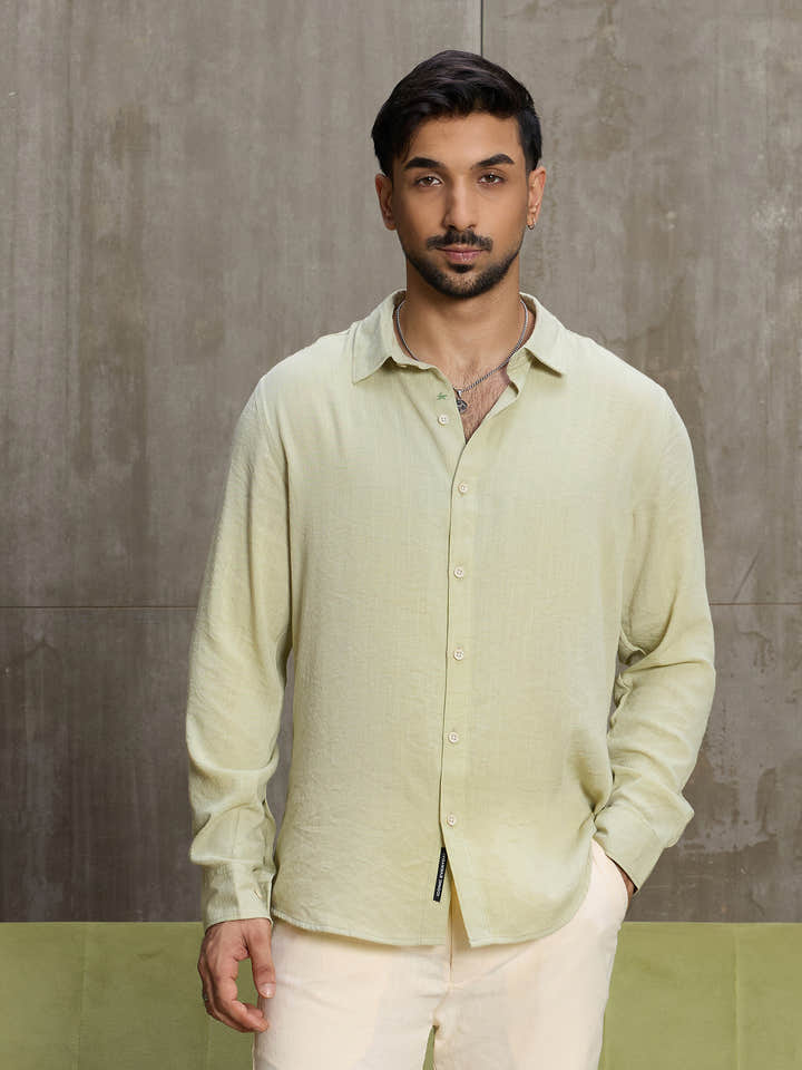 Cahoot Men's Light Green Hemp Oversized Fit Shirt - view 1
