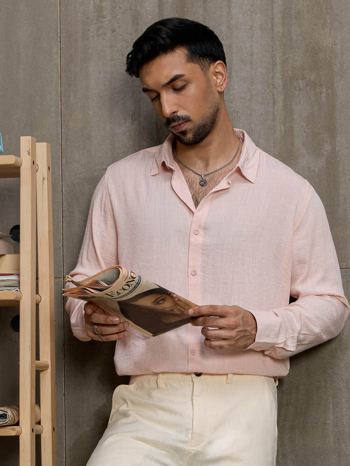 Cahoot Men's Light Pink Hemp Oversized Fit Shirt - view 1