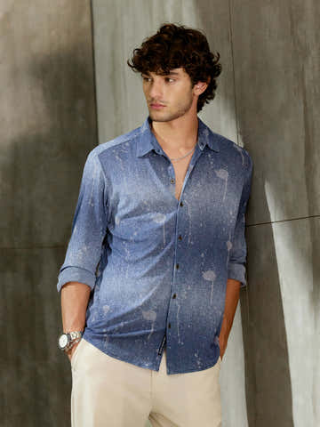 Denim Look Printed Stretchable Shirt