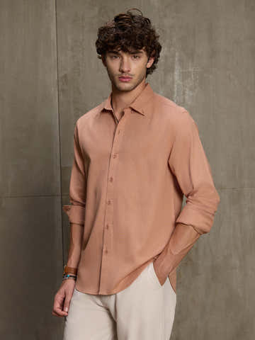 Peach Cotton Slub Button Down Shirt
