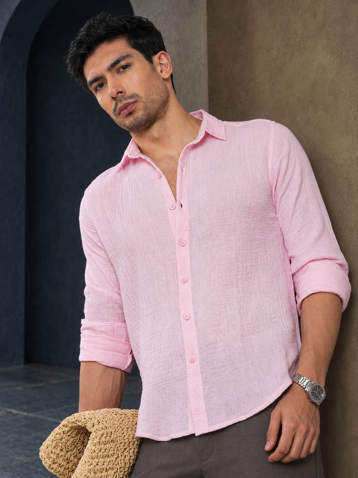 Cahoot Men's Chalk Pink Muslin Breezy-Weave Shirt - view 1