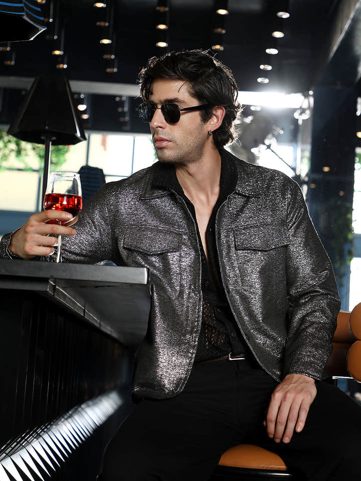 Gleam Utility-Jacquard Bomber Jacket