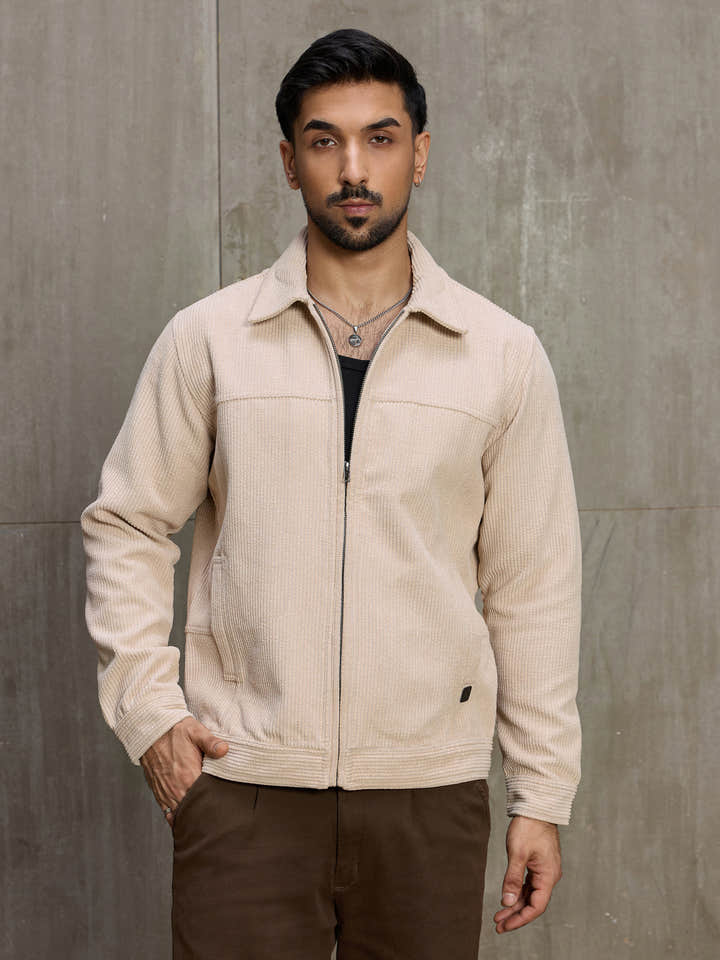 Cahoot Men's Cream Bonded Corduroy Harrington Jacket - view 1