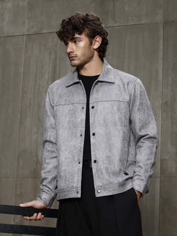 Steel Blue Suede Coach Jacket With Lining