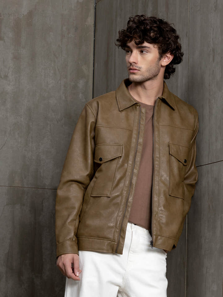 Cahoot Men's Brown Faux Leather Utility Jacket - view 1