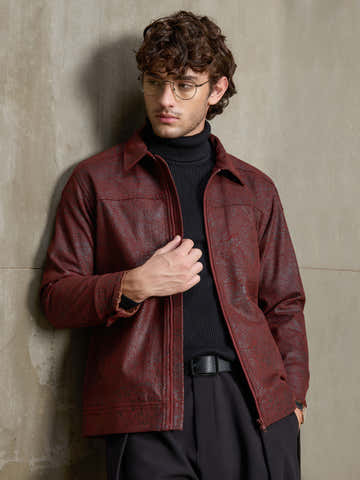 Red Foil Corduroy Lined Trucker Jacket