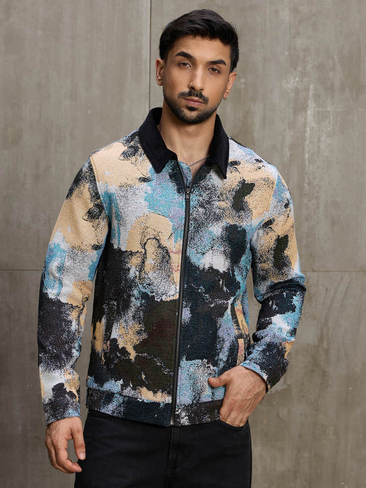 Cahoot Men's Multicoloured Street Canvas Lined Printed Jacket With Corduroy Detailing - view 1