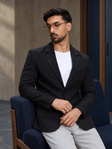 Single-Breasted Cotton Blazer With Double Flap Pockets