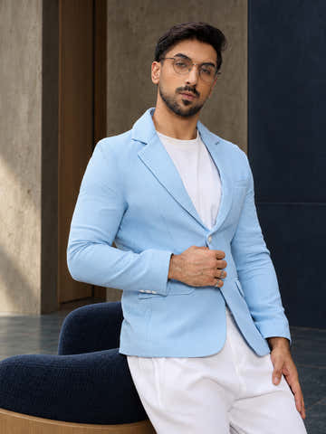 Single-Breasted Half Lined Cotton Blazer With Double Flap Pockets