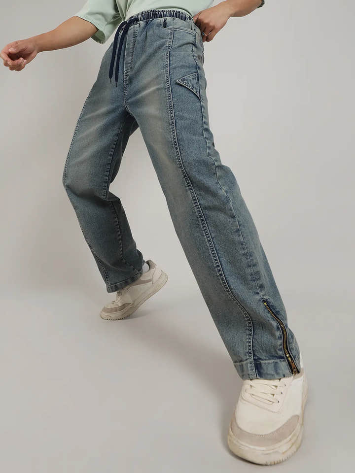 Acid-Wash Baggy Denim Jeans