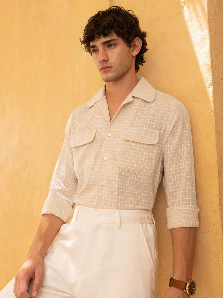 Muslin Breezy Weave Embroidered Cuban Collar Shirt