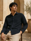 Black Solid Casual Shirt With Single Patch Pocket (selected)