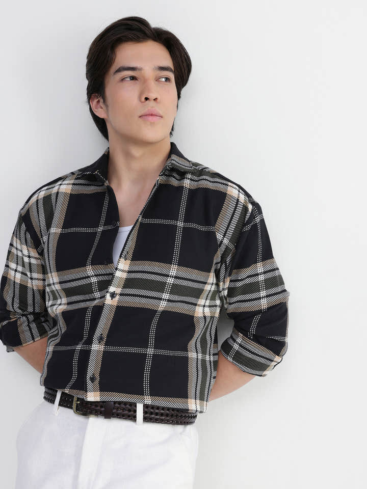Yarn-Dyed Plaid Oversized Fit Shirt