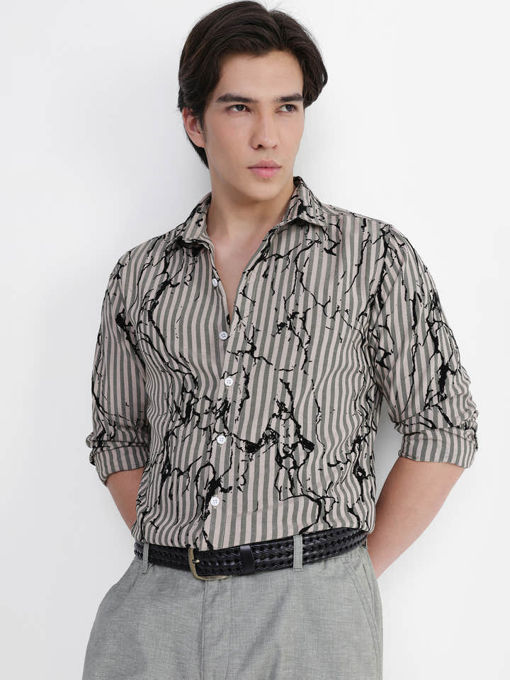 All Over Flock Printed Regular Fit Shirt