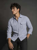 Blue Solid Cotton Flap Pocket Shirt (selected)