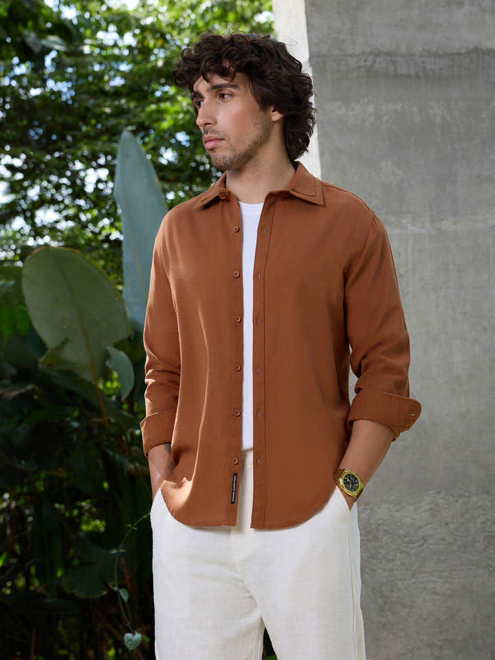 CAHOOT Men's Brown Solid Shirt - view 1