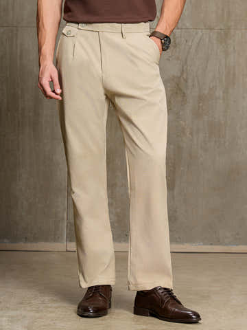 Beige Cotton Tailored Fit Trouser