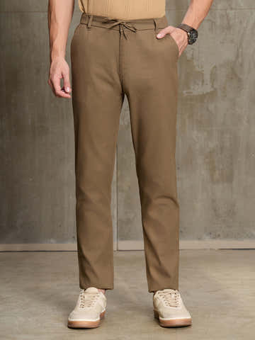 Light Brown Cotton Slub Regular Fit Trouser