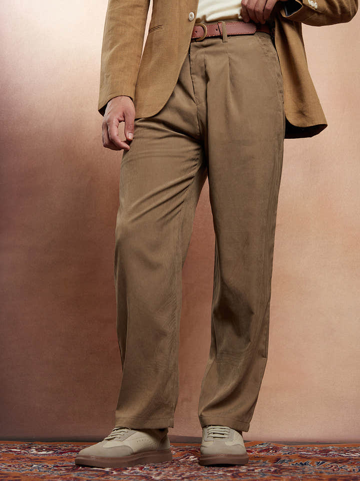 Straight-Fit Pleated Tailored Trousers
