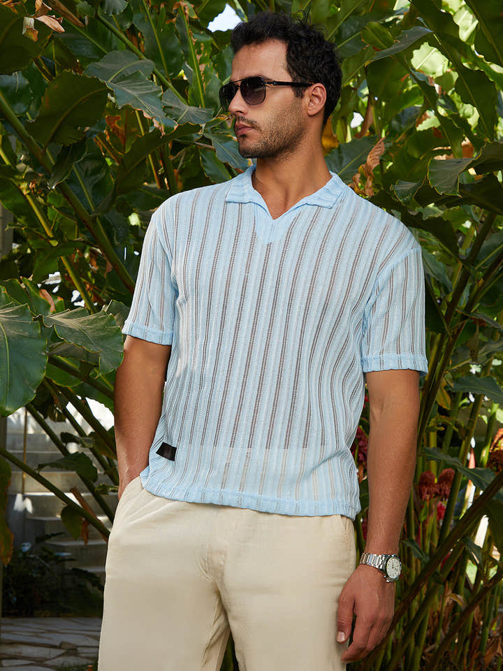 Duo-Striped Relaxed Polo T-Shirt