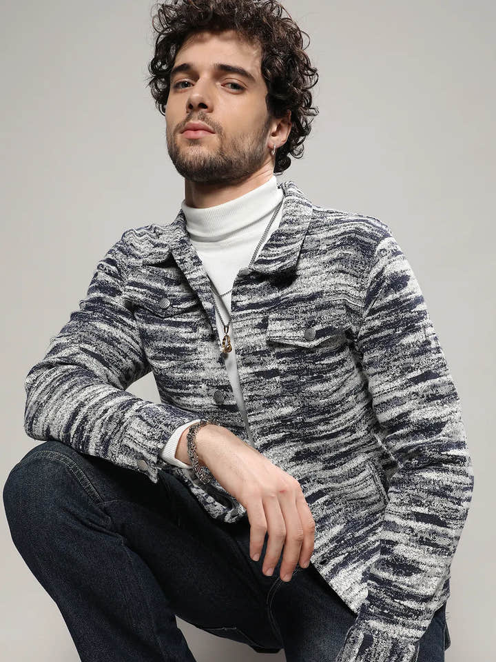 Contrast Heathered Denim Jacket