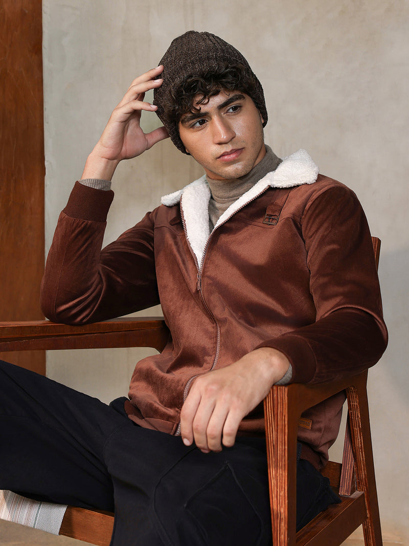 Fur-Lined Suede Bomber Jacket