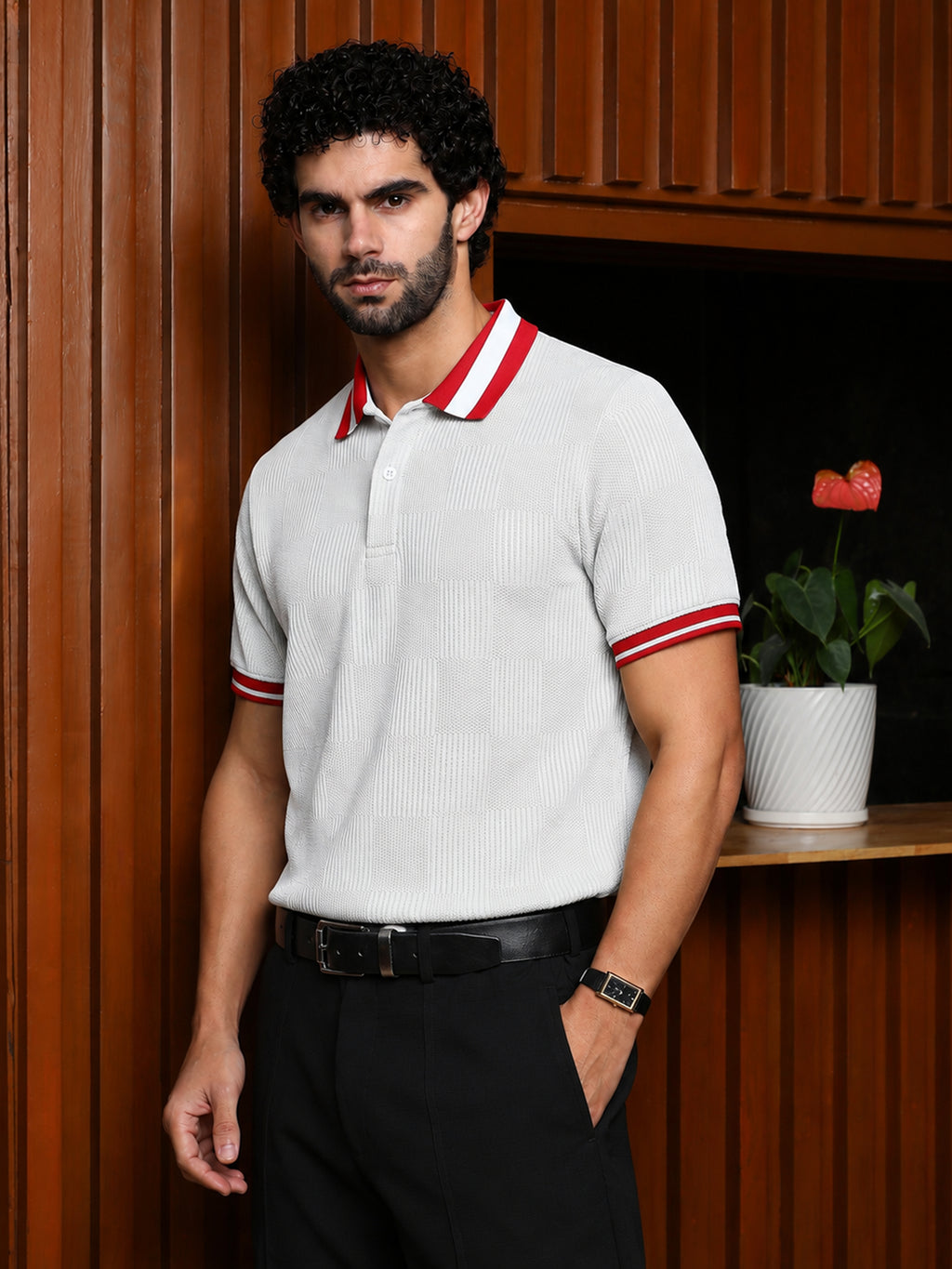 Cuboid-Jacquard Polo T-Shirt
