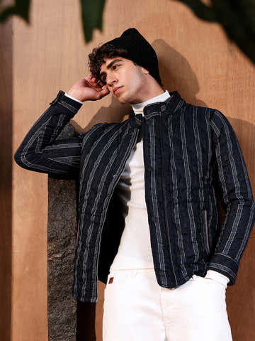 Fleece Block Denim Jacket