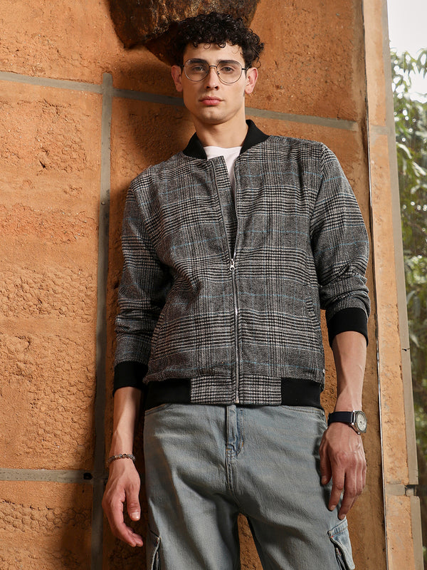 Tartan Plaid Jacket With Ribbed Hem