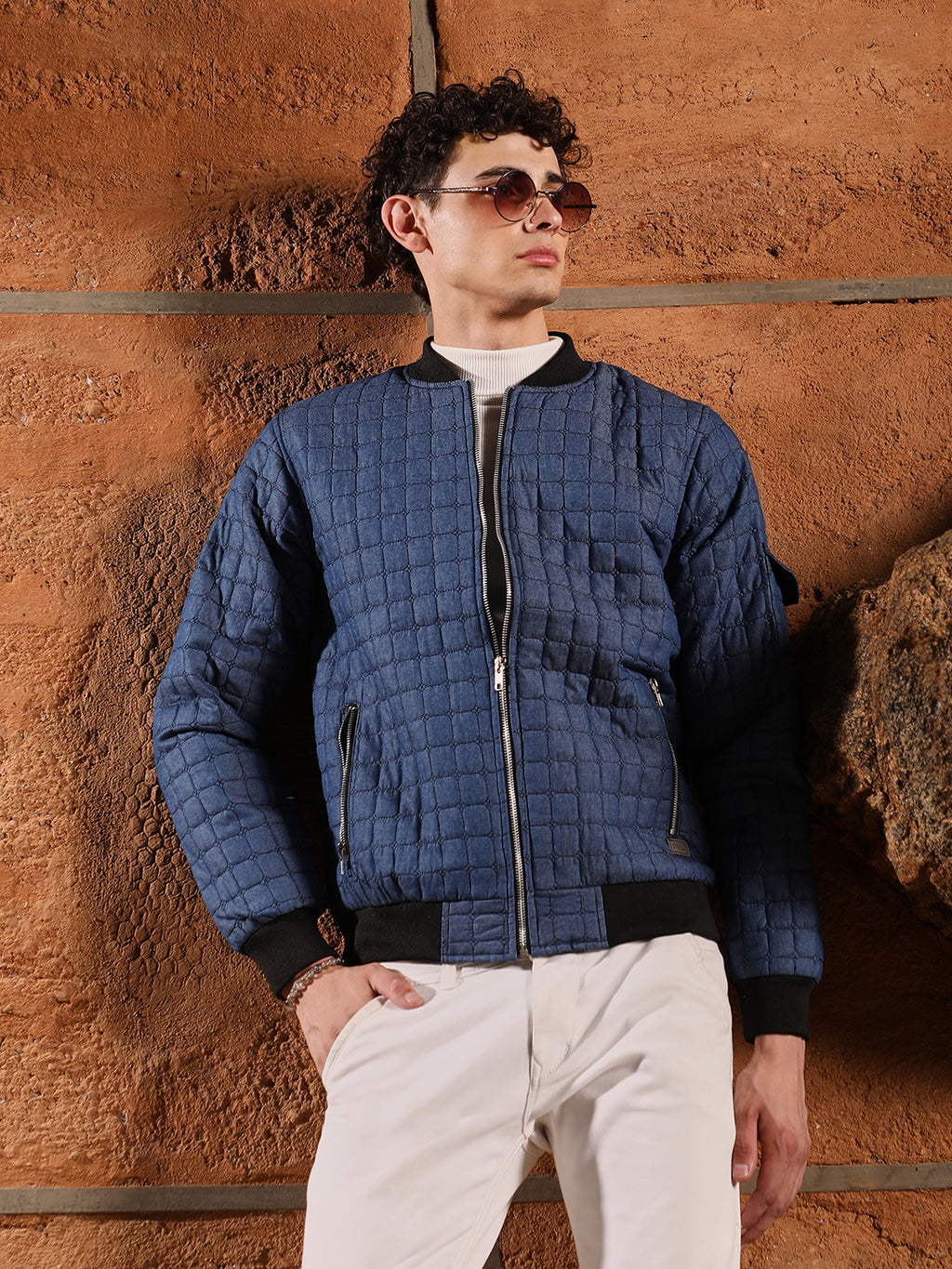 Cubic-Quilted Bomber Jacket