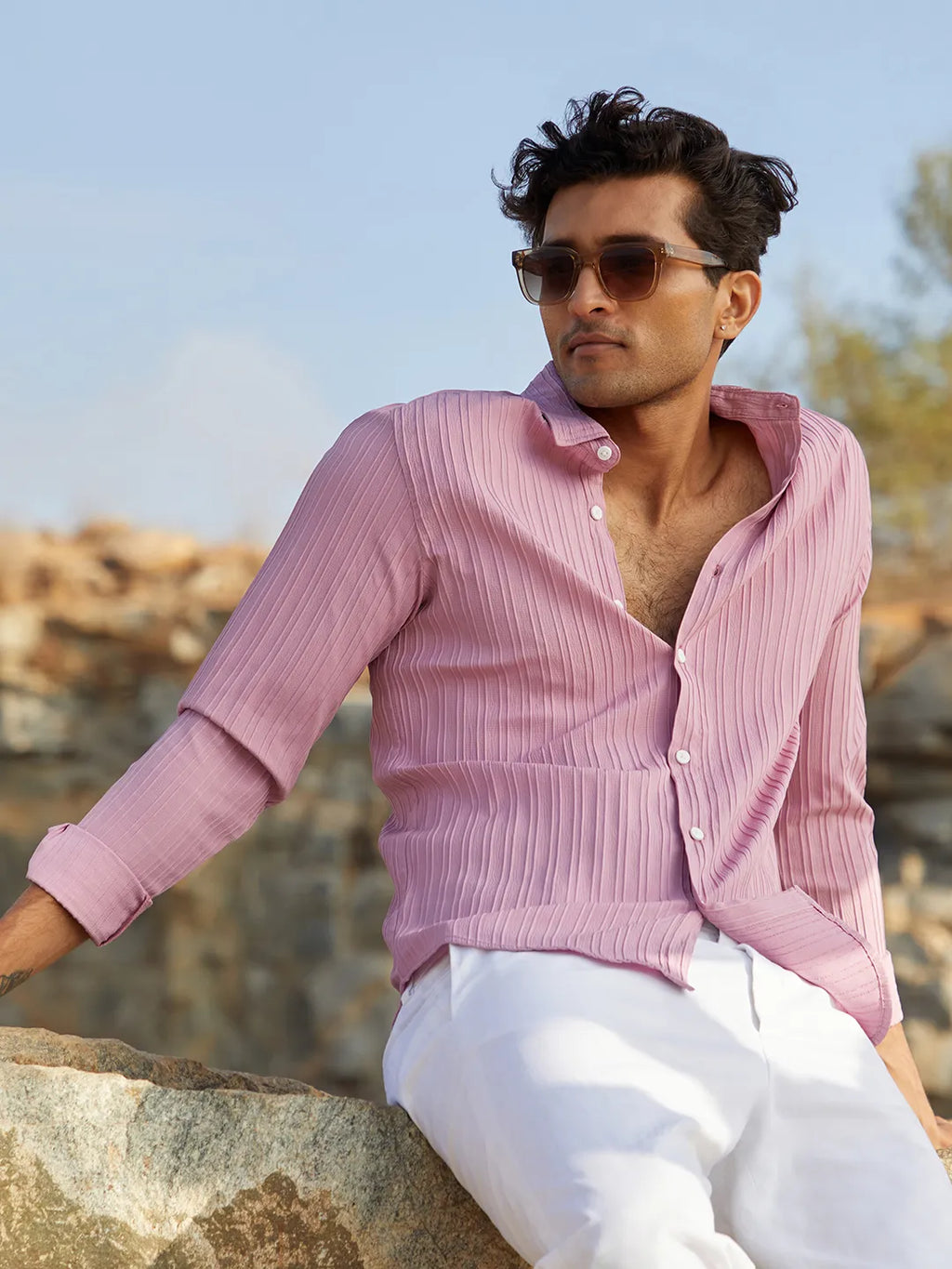 Self-Design Striped Shirt