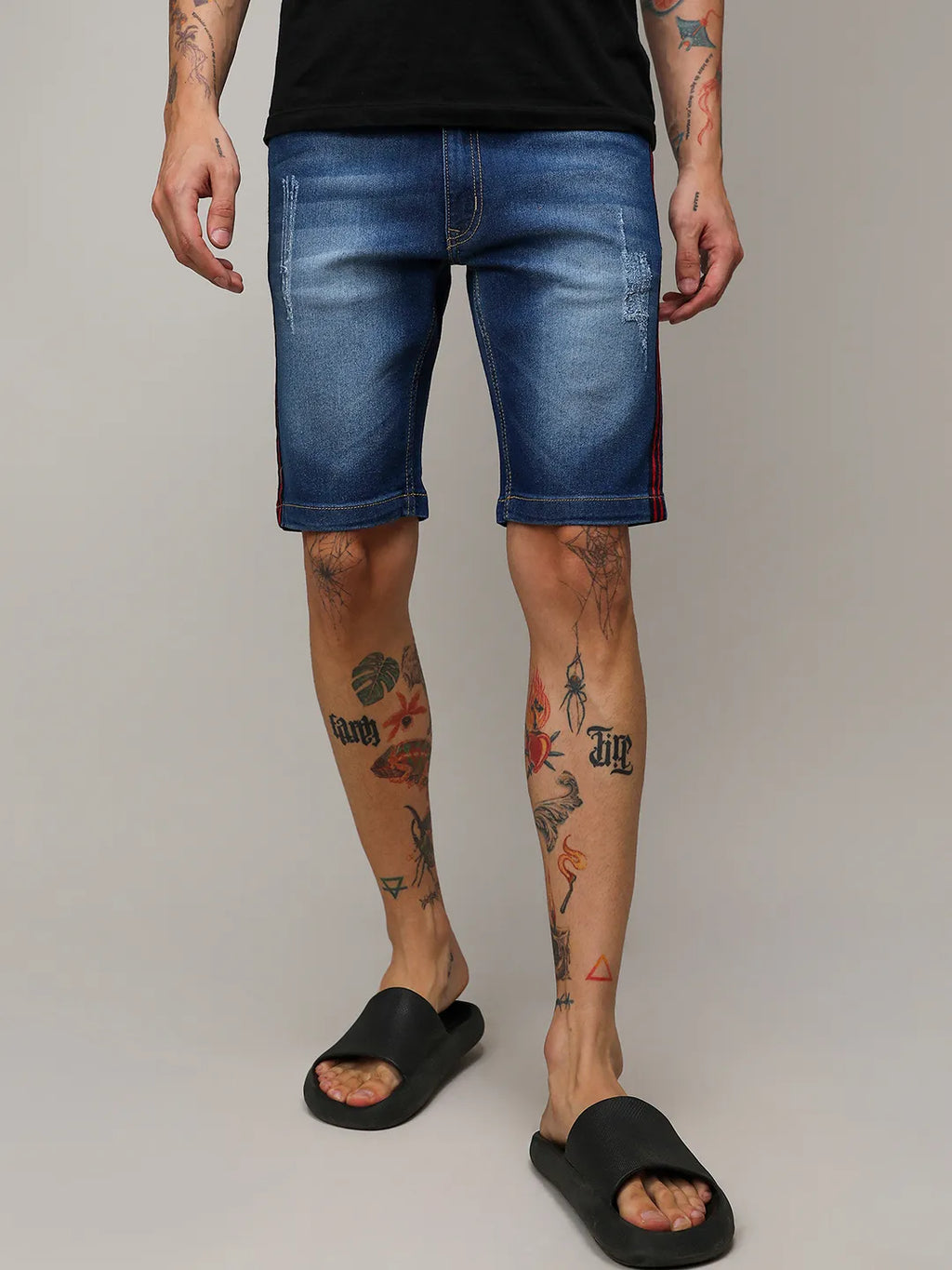 Pencil Side-Striped Denim Shorts