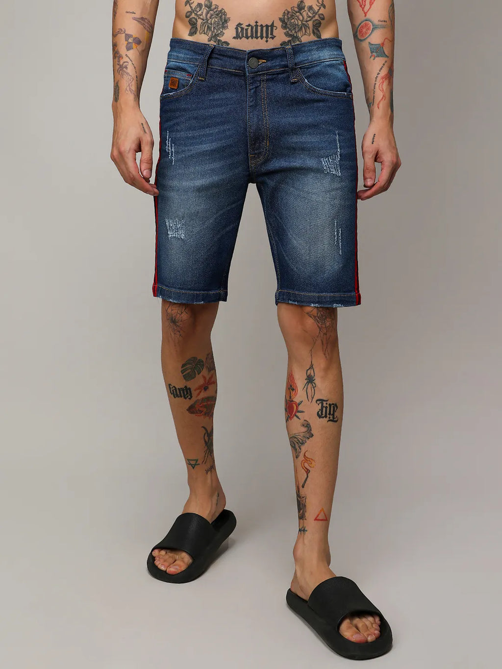 Contrast Side-Striped Denim Shorts