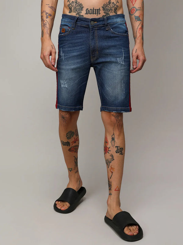 Contrast Side-Striped Denim Shorts