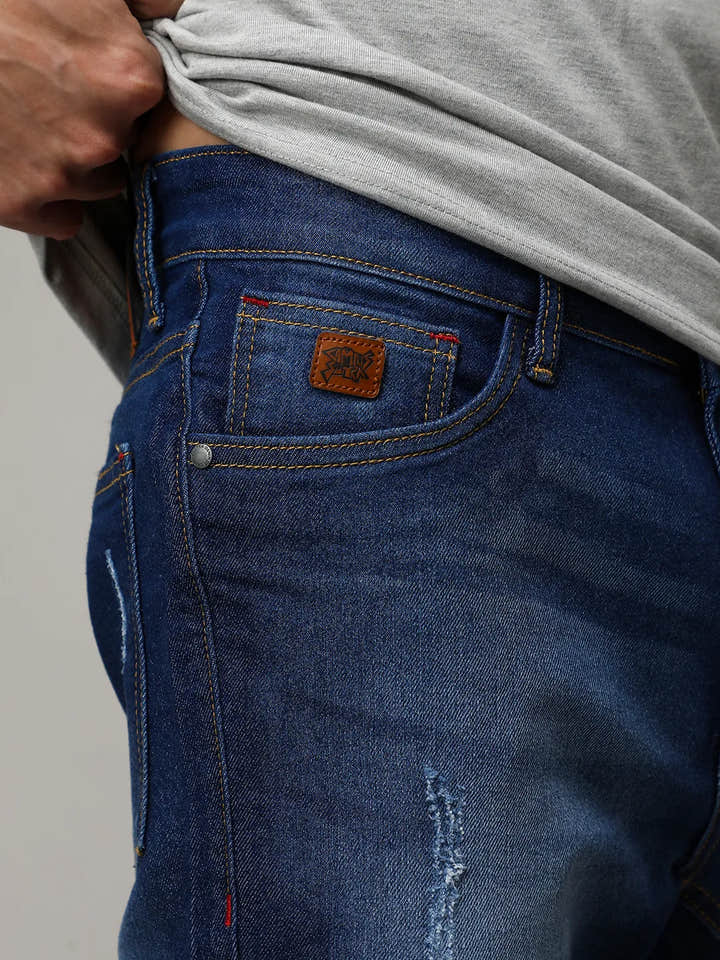 Light-Distressed Denim Shorts