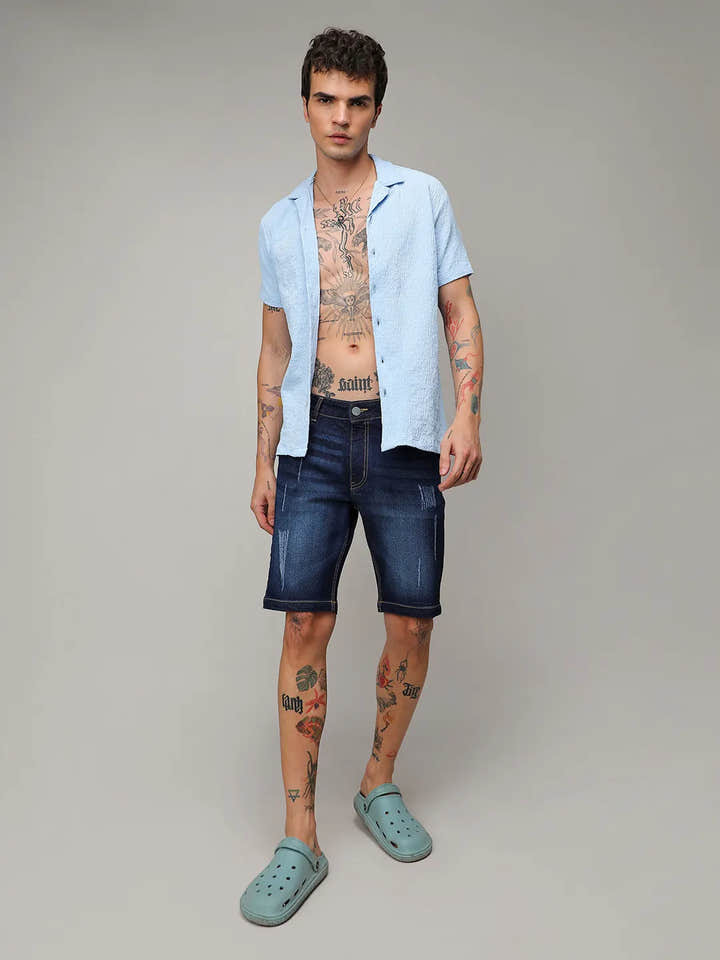 Distressed Rolled Hem Denim Shorts