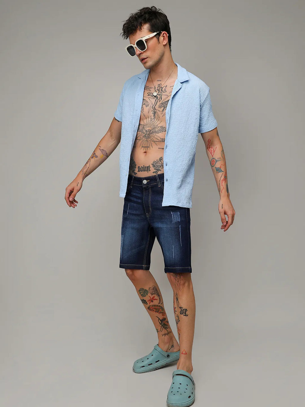 Distressed Rolled Hem Denim Shorts