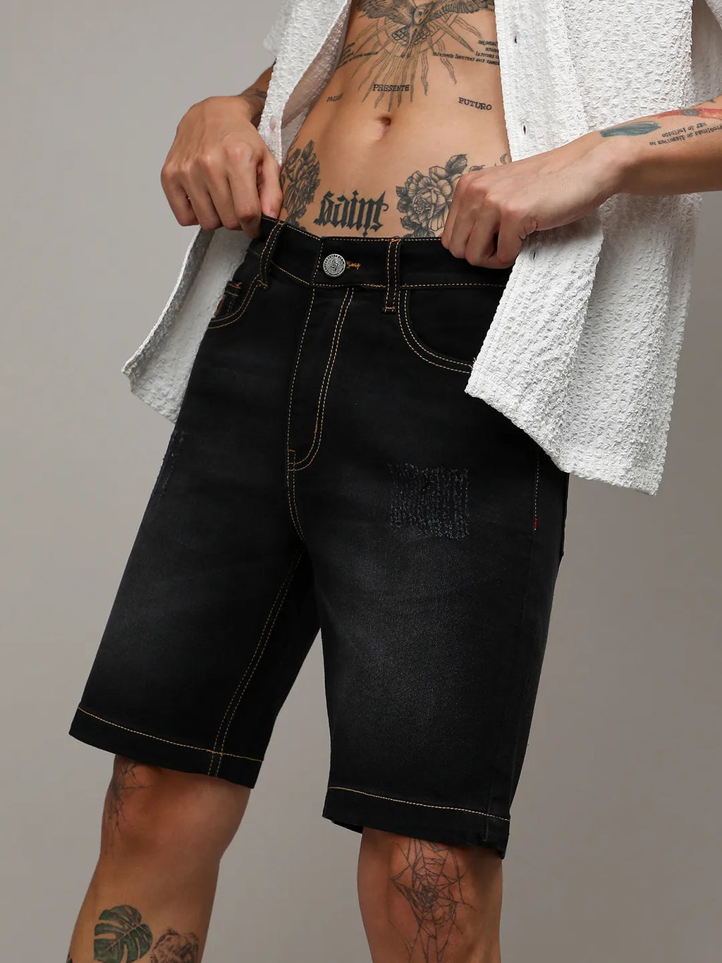 Solid Denim Shorts
