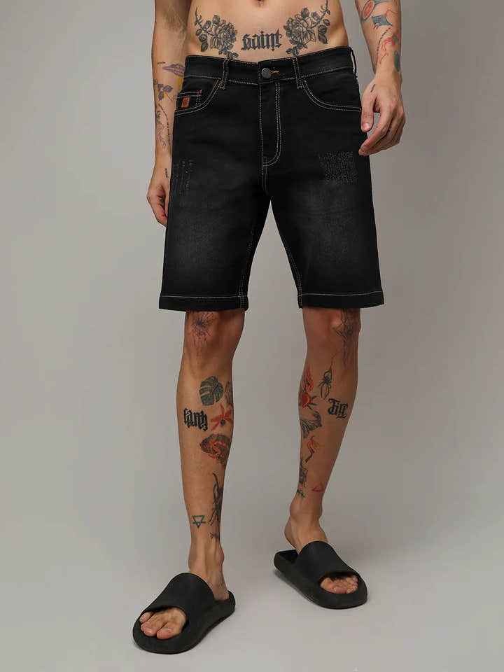 Solid Denim Shorts