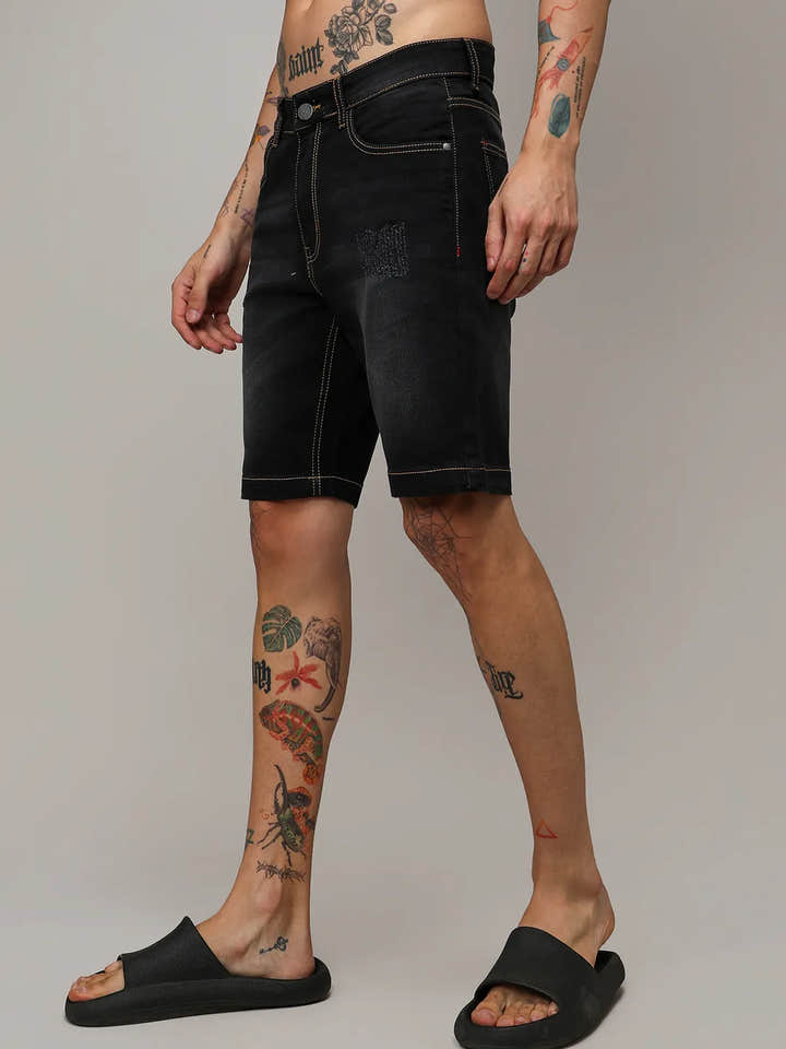 Solid Denim Shorts