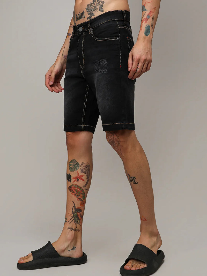 Solid Denim Shorts