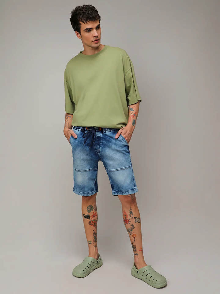 Contrast Stitch Denim Shorts