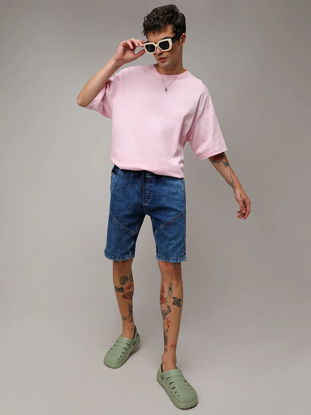 Contrast Stitch Denim Shorts