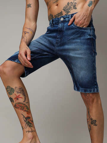 Contrast Wash Denim Shorts