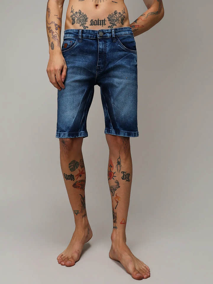 Contrast Wash Denim Shorts