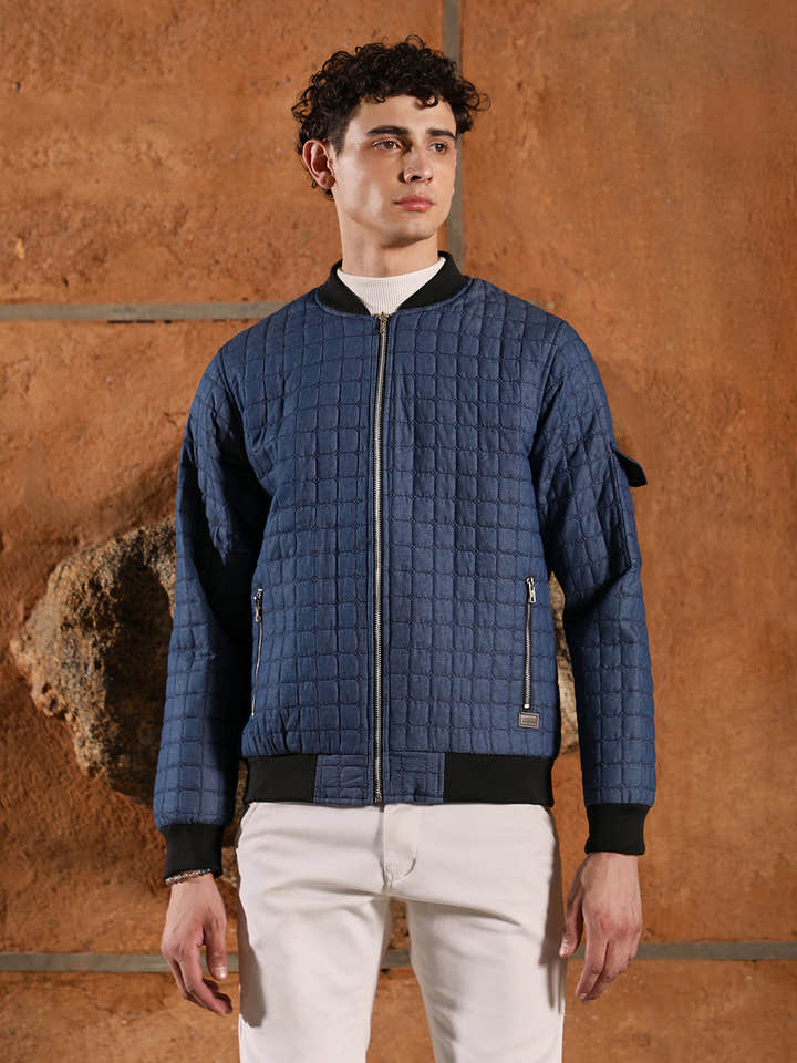 Cubic-Quilted Bomber Jacket