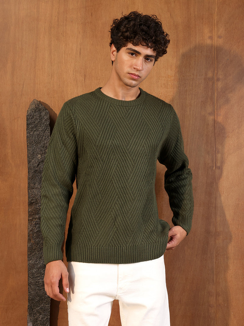 Basket-Knit Pullover Sweater